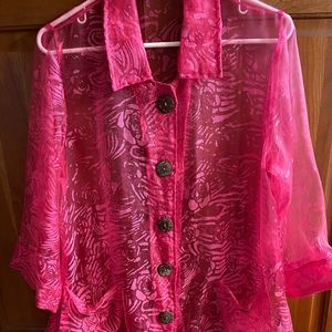 Ladies fushia sheer button down blouse